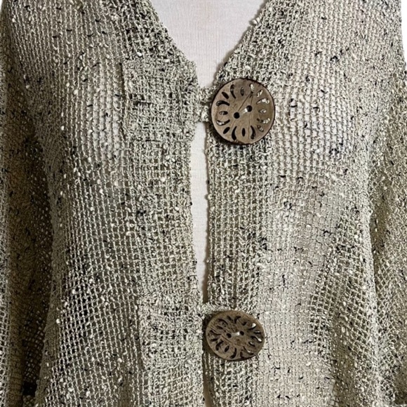 Lulu B Open-Weave Boho Cardigan Wood Button Front Beachwear Swimsuit Coverup XL - Picture 3 of 13